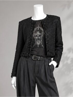 Vintage Stenay Beaded Sequin Jacket Petite M Black Silk Whimsigoth Evening